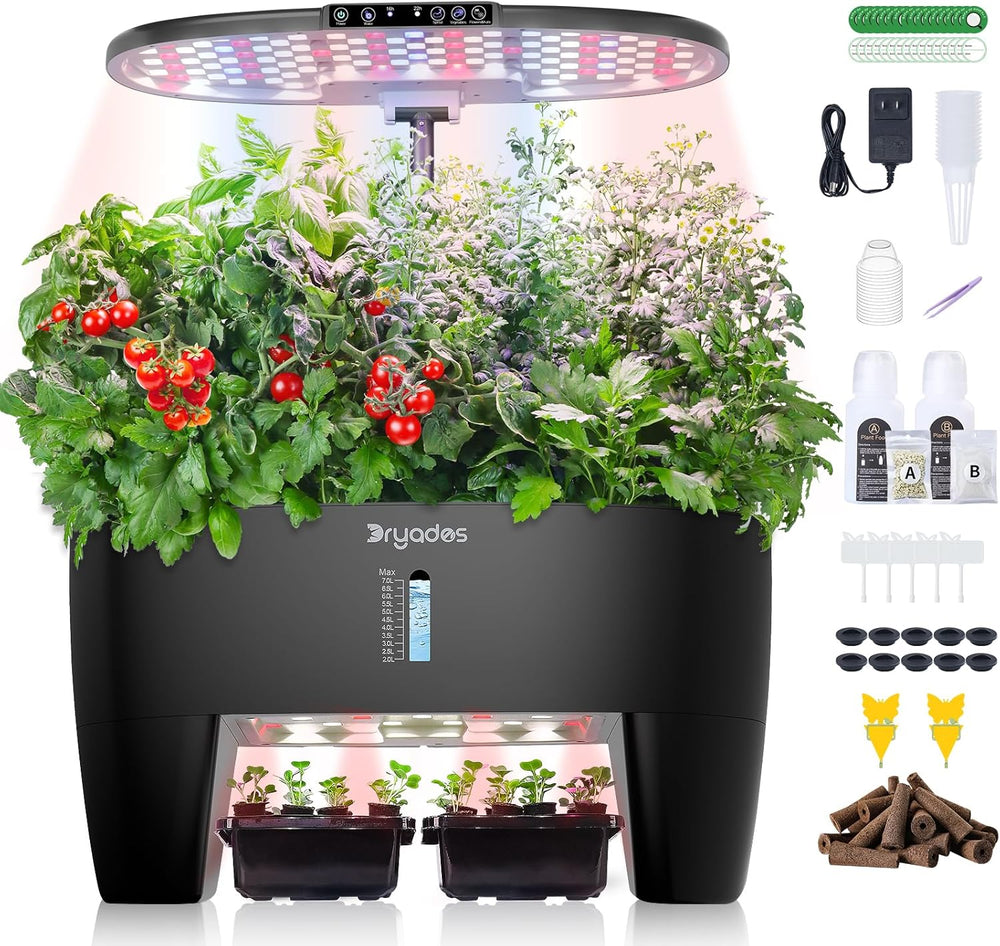 Hydroponic Grow System: 8 Capsules, 24W Full Spectrum LED Lamp with Low Water Warning | Indoor garden for kitchen, living room, school | Gift idea for amateur gardeners