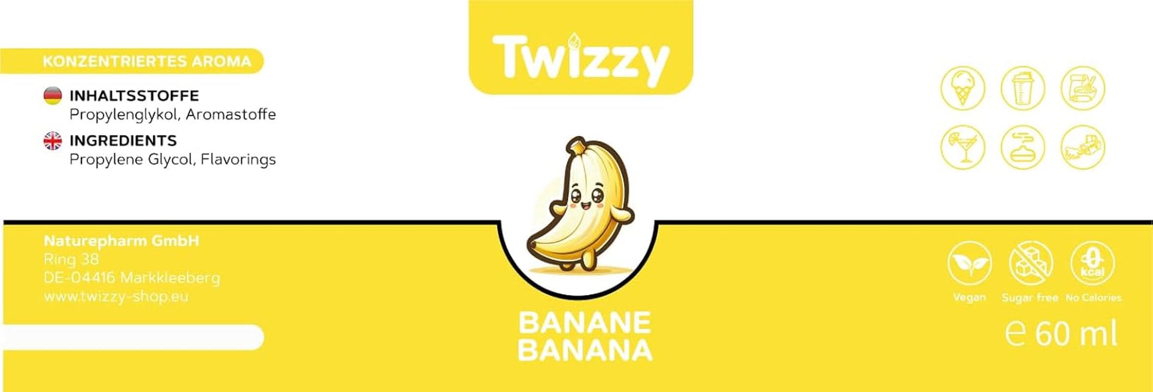 Twizzy Banana food flavor - 60 ml - Intense flavor - Ideal for baking Aromas Naty Shop