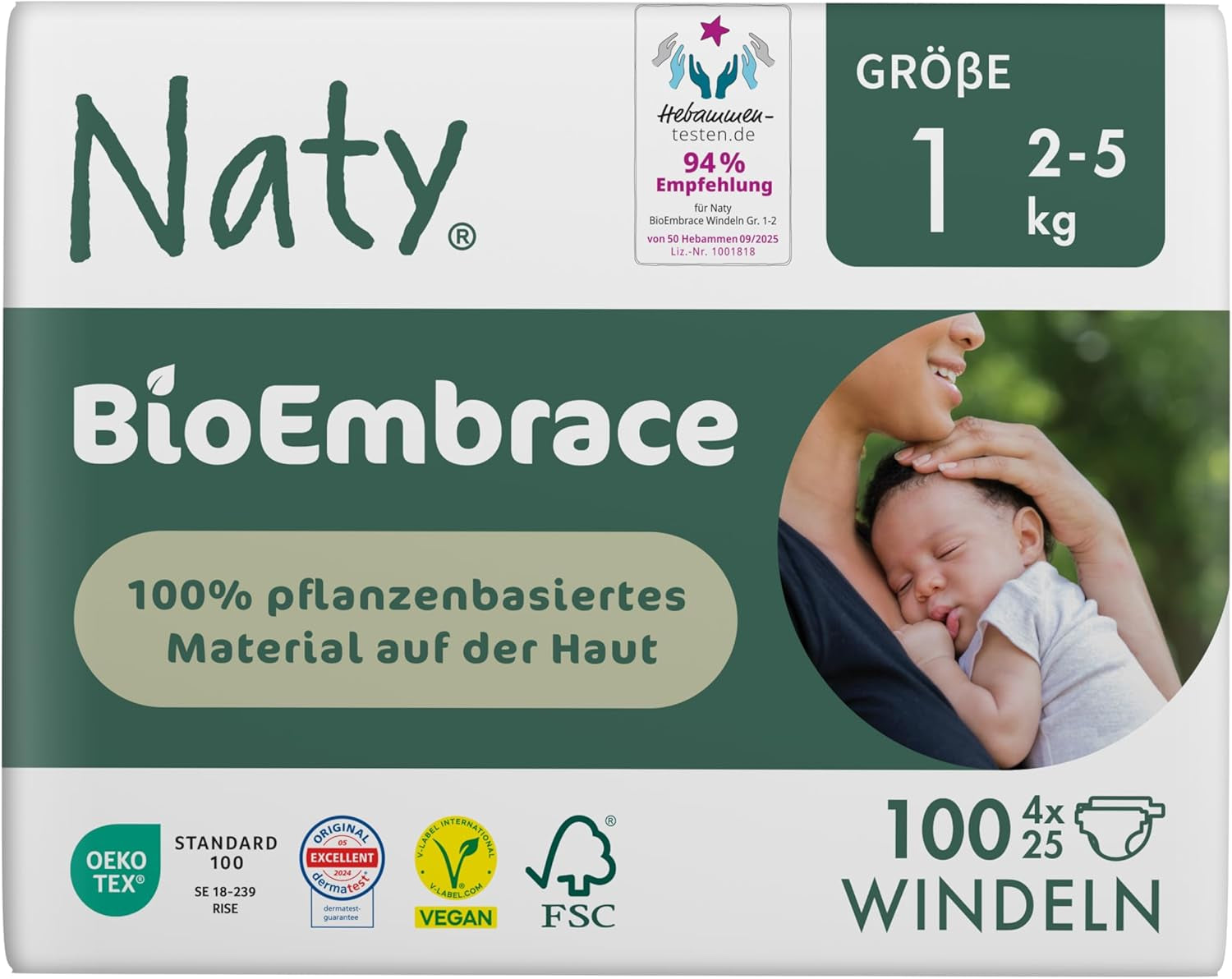 Naty BioEmbrace Baby Diapers, Size 5 (11–25 kg) | 100% plant-based materials, gentle on the skin | Breathable softness, dermatologically tested, excellent absorption | 80 pcs.