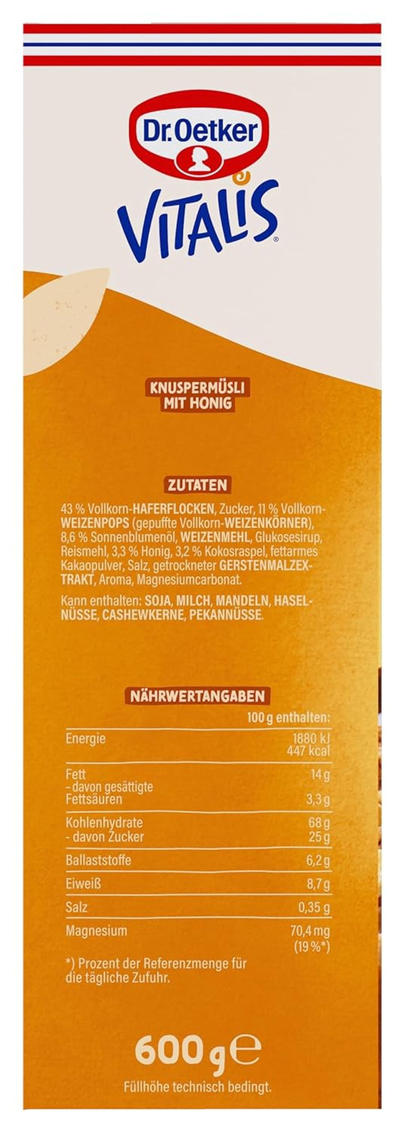 Dr. Oetker Vitalis Crunchy Honeys: Honey Crunchy Muesli for Breakfast and Snacks, 5 Pack (5 x 600g)