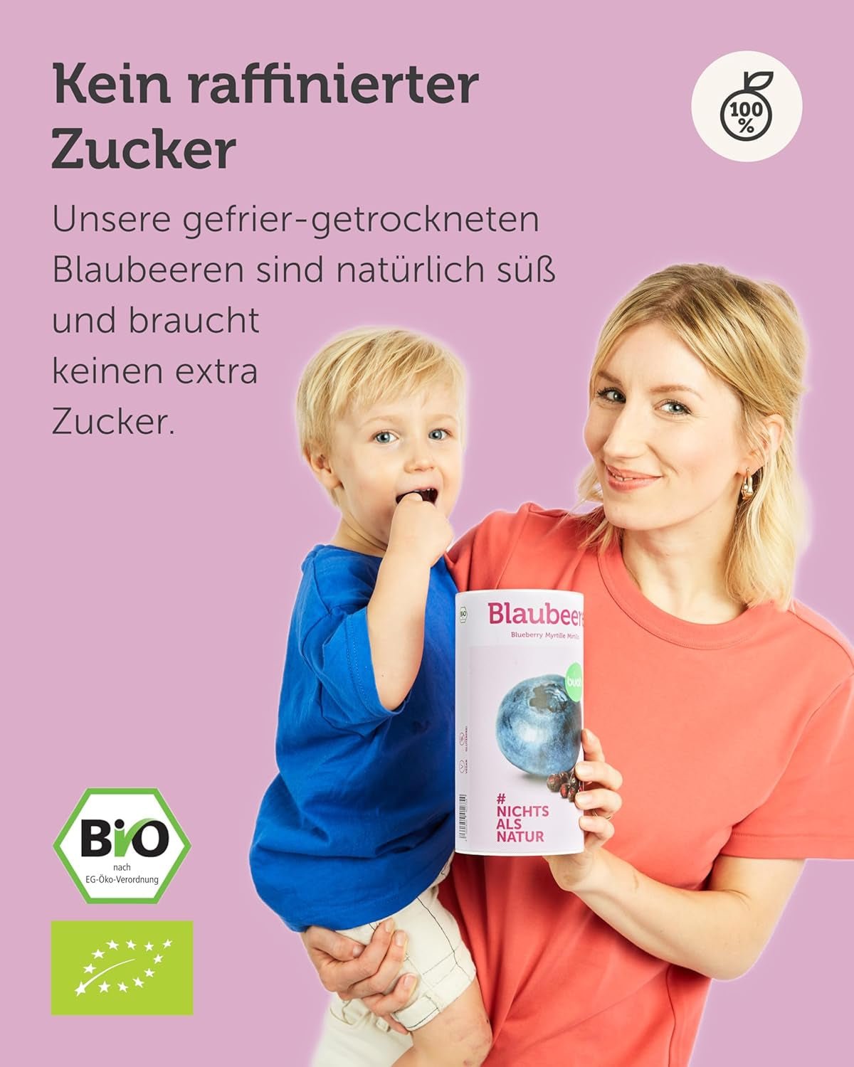 Afine organice liofilizate BUAH® | Afine organice liofilizate fără zahăr adăugat | 100% fructe liofilizate (vegan, fără gluten, fără lactoză) | Gustare ideală (140g) Produse deshidratate Naty Shop