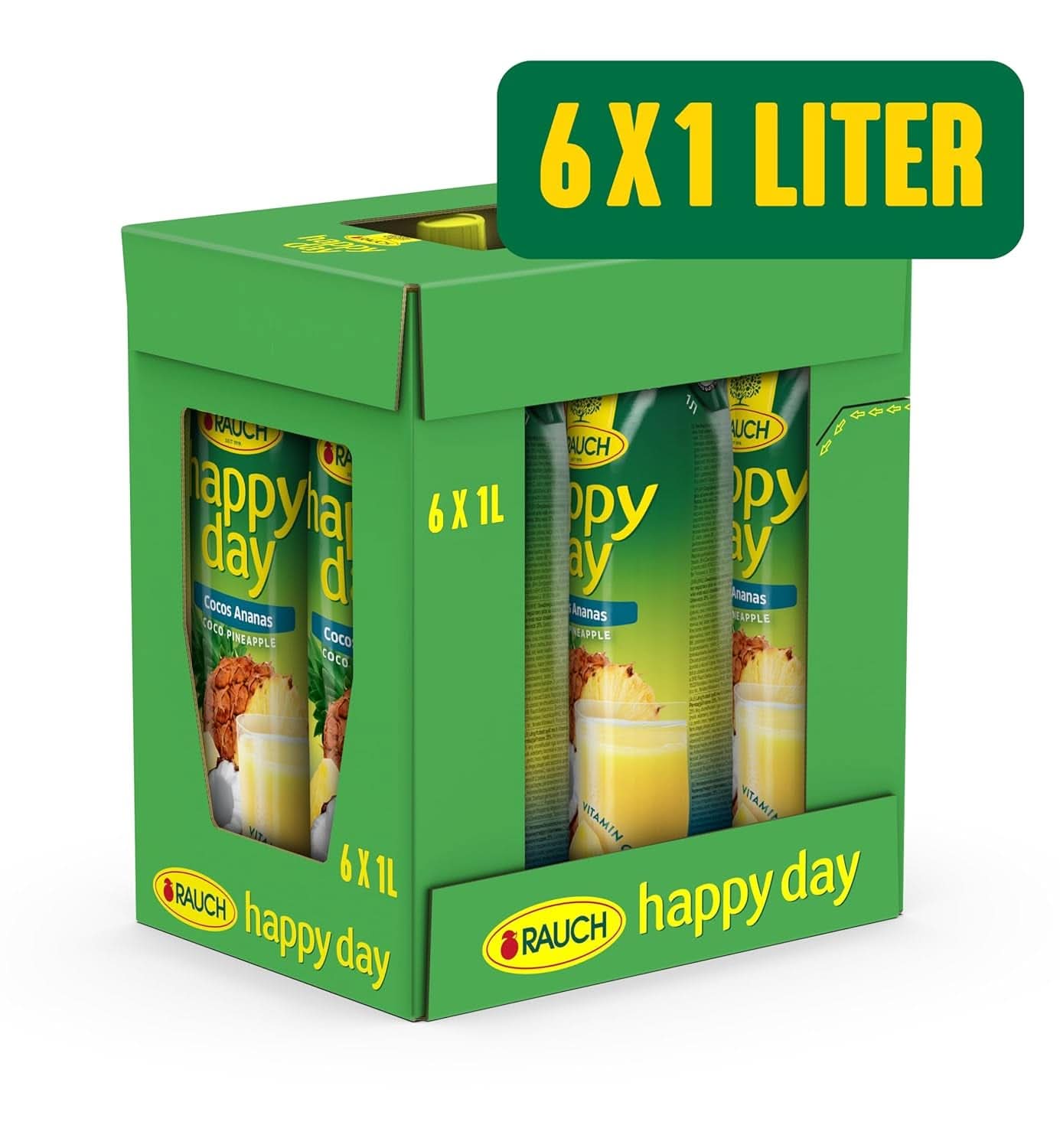 Rauch Happy Day Coconut-Pineapple | A trip to the Caribbean | Pineapple fruit juice and coconut water | 6 x 1 liter, Tetra Prisma Alcohol-free drinks Naty Shop