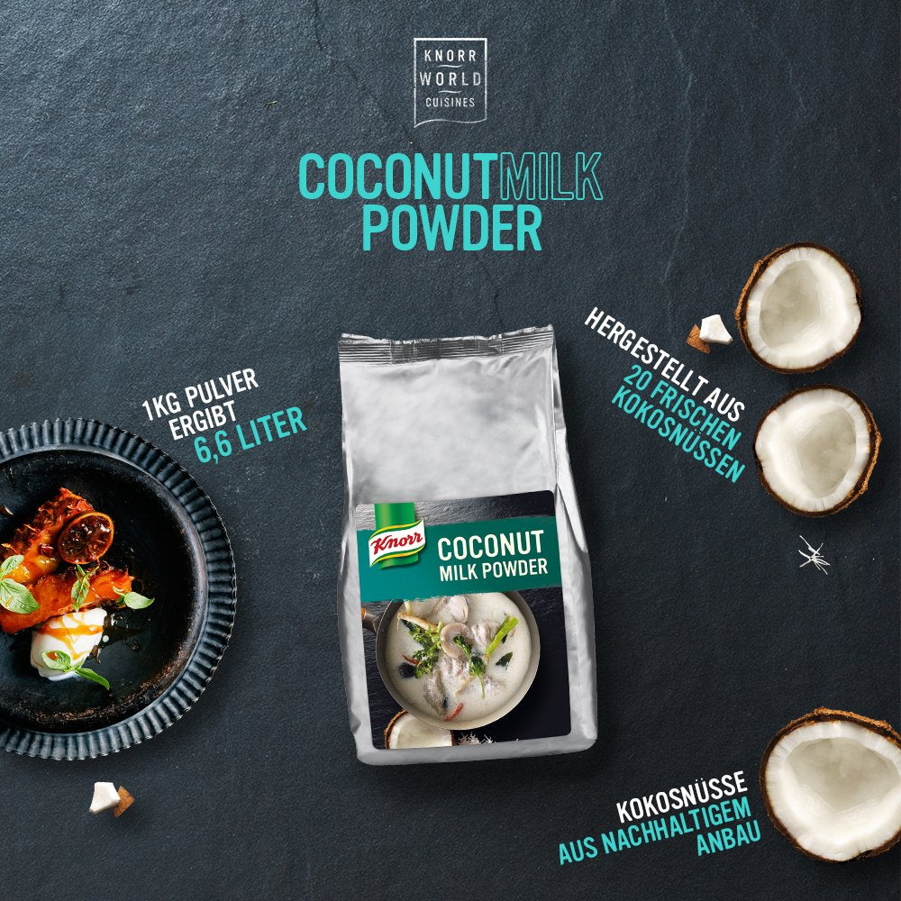 Knorr Kokosmilch Pulver (Milk Powder aus 20 frischen Kokosnüssen, ergibt 6.6 Liter Kokosmilch) 1er Pack (1 x 1 kg)