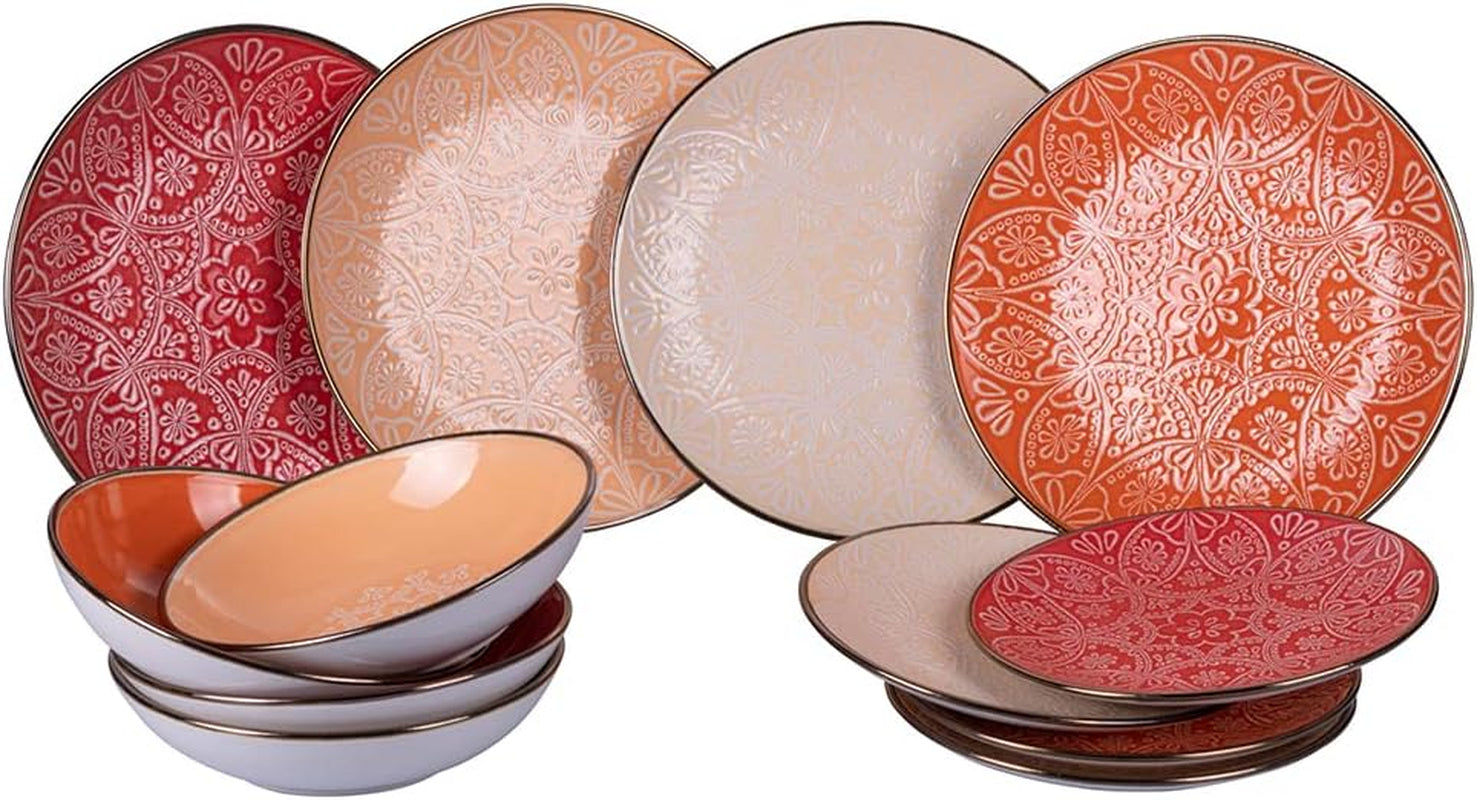 Set de veselă din gresie, format din 12 piese, 4 seturi de farfurii în 4 modele diferite, Baku Sunset