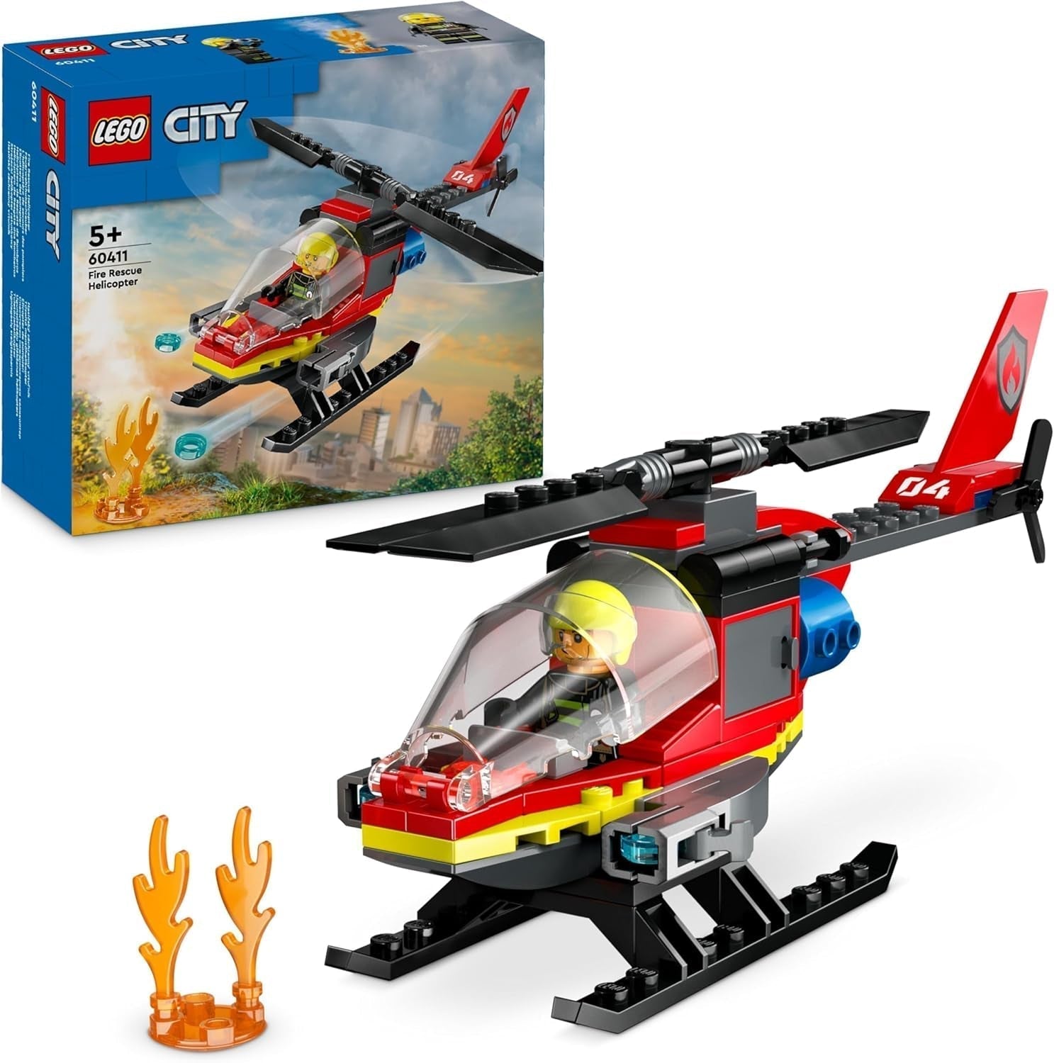 LEGO City Fire Brigade Helicopter, helicopter toy set and pilot figure, fire helicopter for an imaginative play experience, gift for children, boys and girls from 5 years old 60411 Building sets Besuche den LEGO-Store Singur