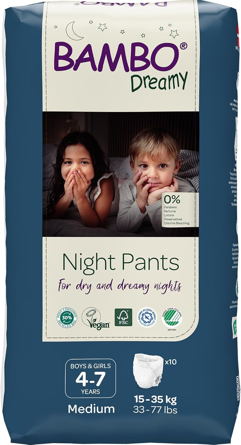 Bambo Dreamy Nighttime Pull-Up Diapers, Large (35-50kg/77-110lbs), 10-Pack | Pull-Up diapers for children | Ultra-absorbent bedwetting nightwear