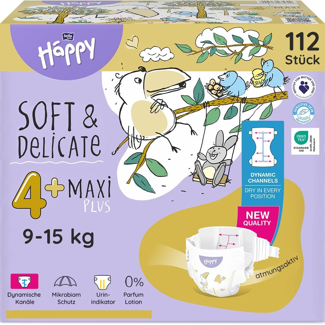 Bella Baby Happy Premium Diapers, Size 6, Junior Extra, 15+ kg, 96 pieces, DERMATEST and OEKO-TEX Seal, Disposable Baby Diapers