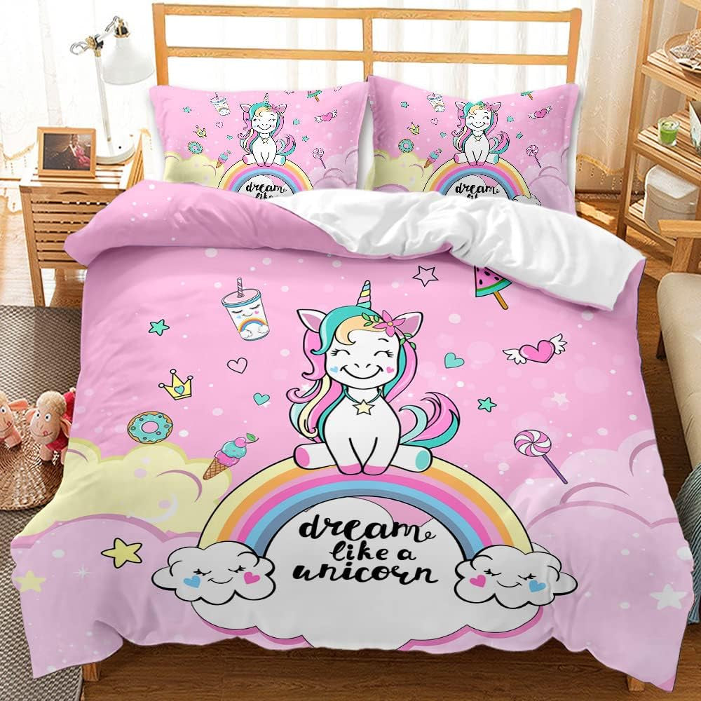 Bedding for girls, Unicorn, 2 pillowcases Bedding - children Naty Shop Unicorn Pink (model 1) 135×200 Cm