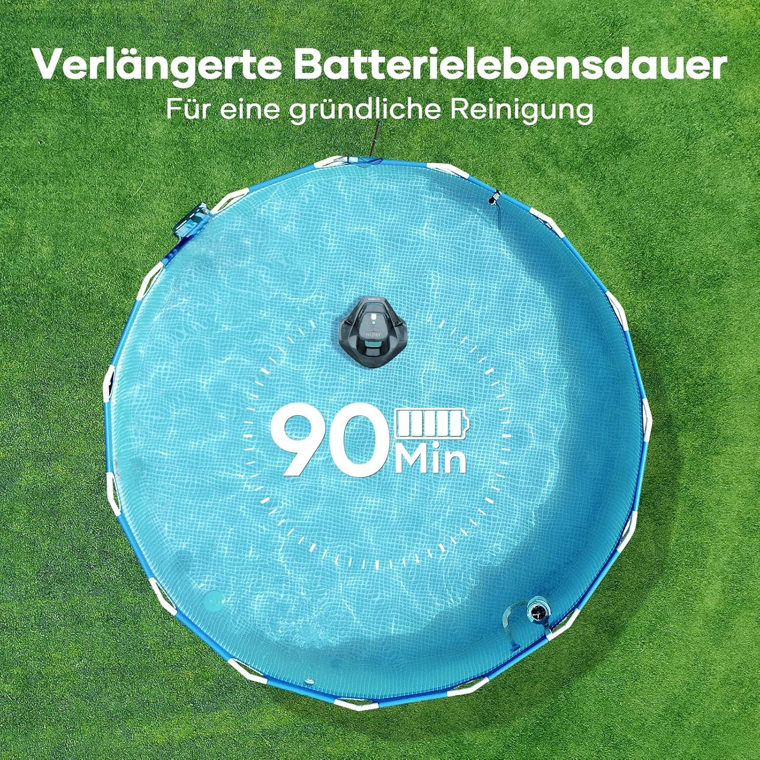 AIPER Pool Robot, Cordless Pool Cleaner with Battery, 90 Minute Runtime, Automatic Parking, Dual Drive Motors and LED Indicators, Ideal for Flat Bottom Pools up to 80m²