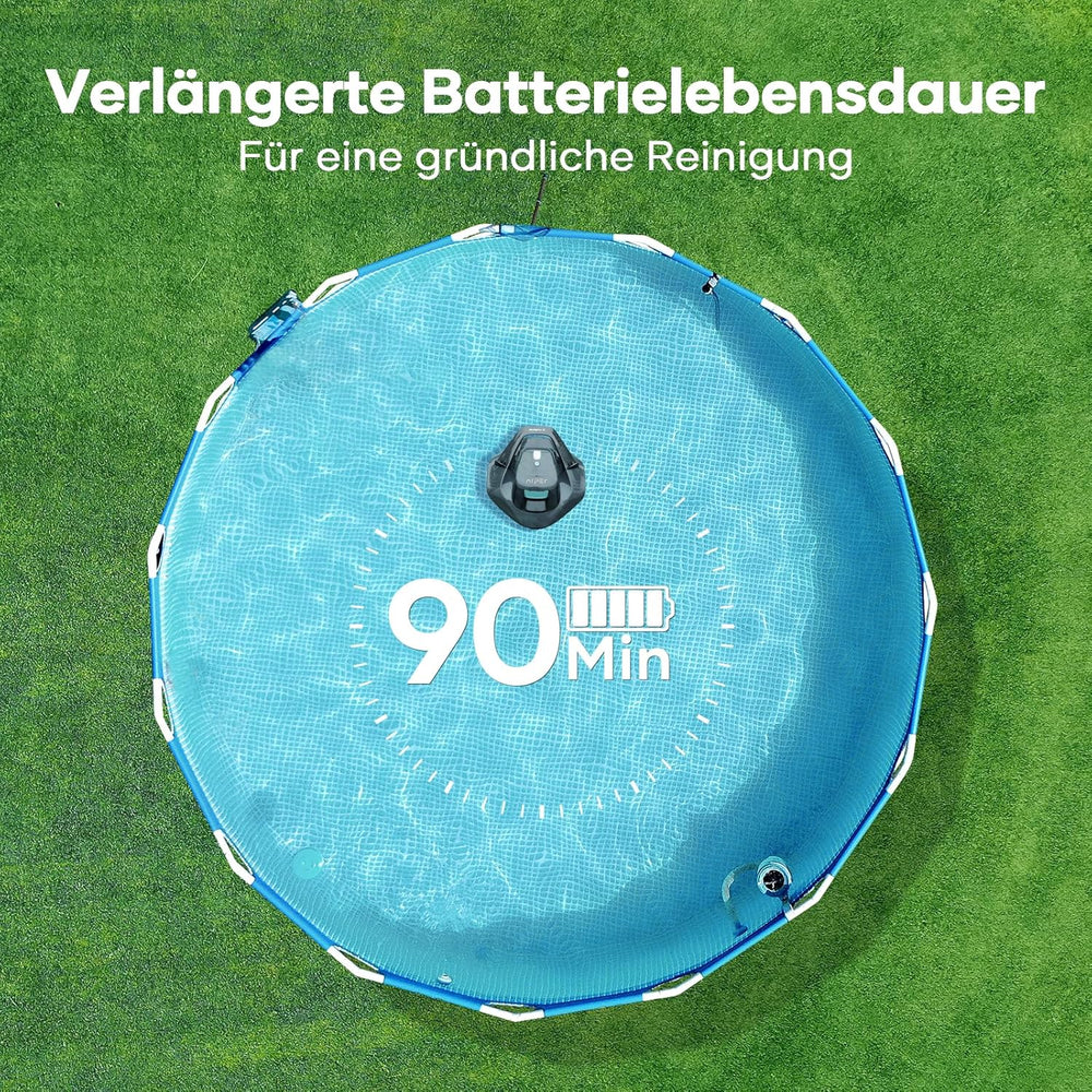 AIPER Pool Robot, Cordless Pool Cleaner with Battery, 90 Minute Runtime, Automatic Parking, Dual Drive Motors and LED Indicators, Ideal for Flat Bottom Pools up to 80m²