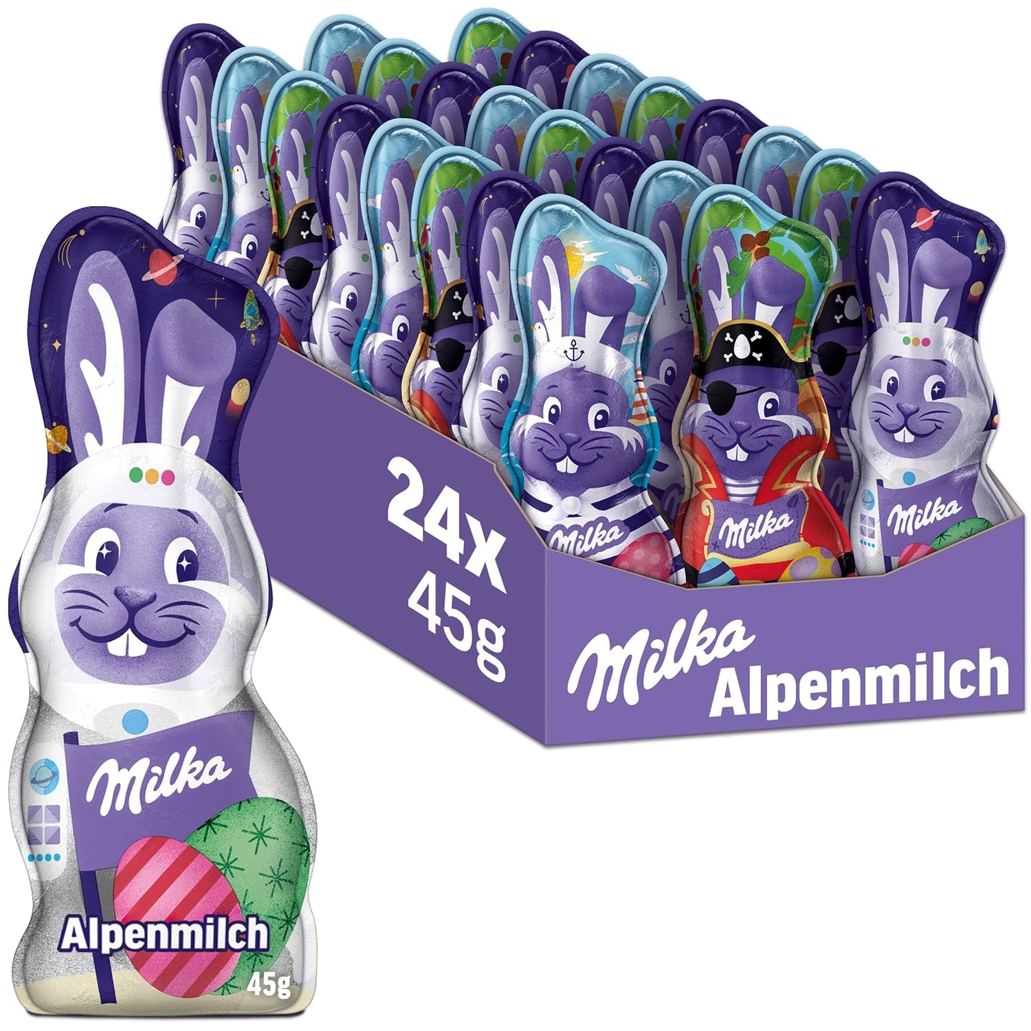 Milka Smiling Bunny Alpine Milk Design Edition - Easter chocolate with 3 different designs - 24 x 45g