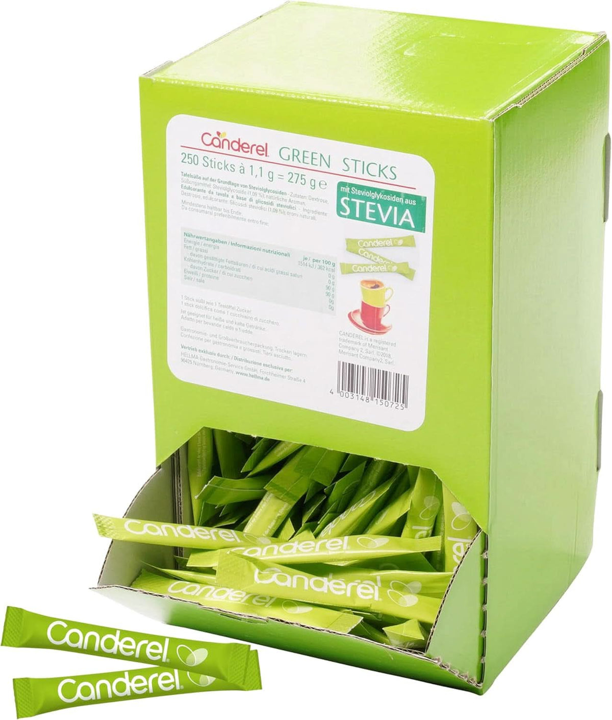 Hellma Canderel Green Stevia Sticks, 250 stevia sachets, 1.1 gram sachet Sweeteners Naty Shop