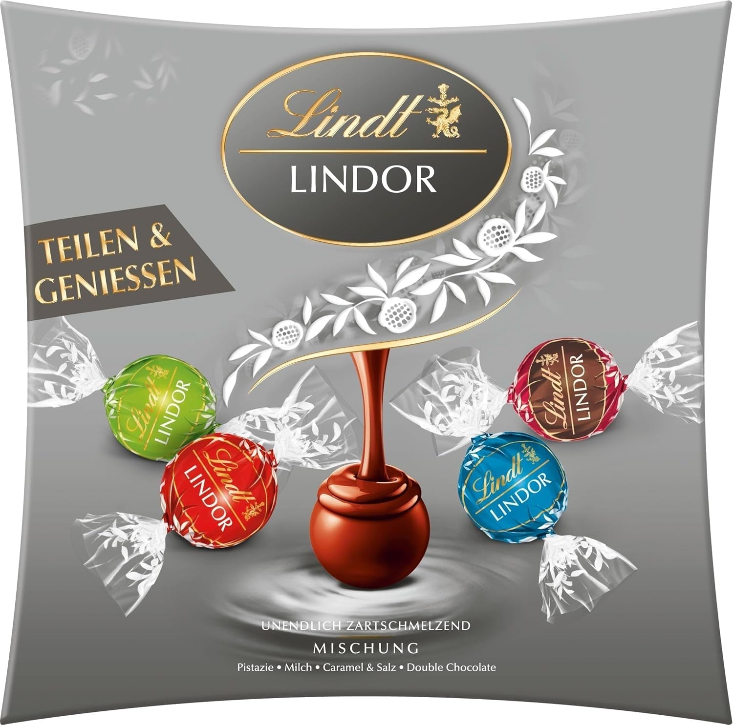 Lindt Chocolate LINDOR Sharing, sfere de ciocolata cu umplutura, 250 grame Bomboane de Ciocolata Naty Shop Sharing Mischung Silber