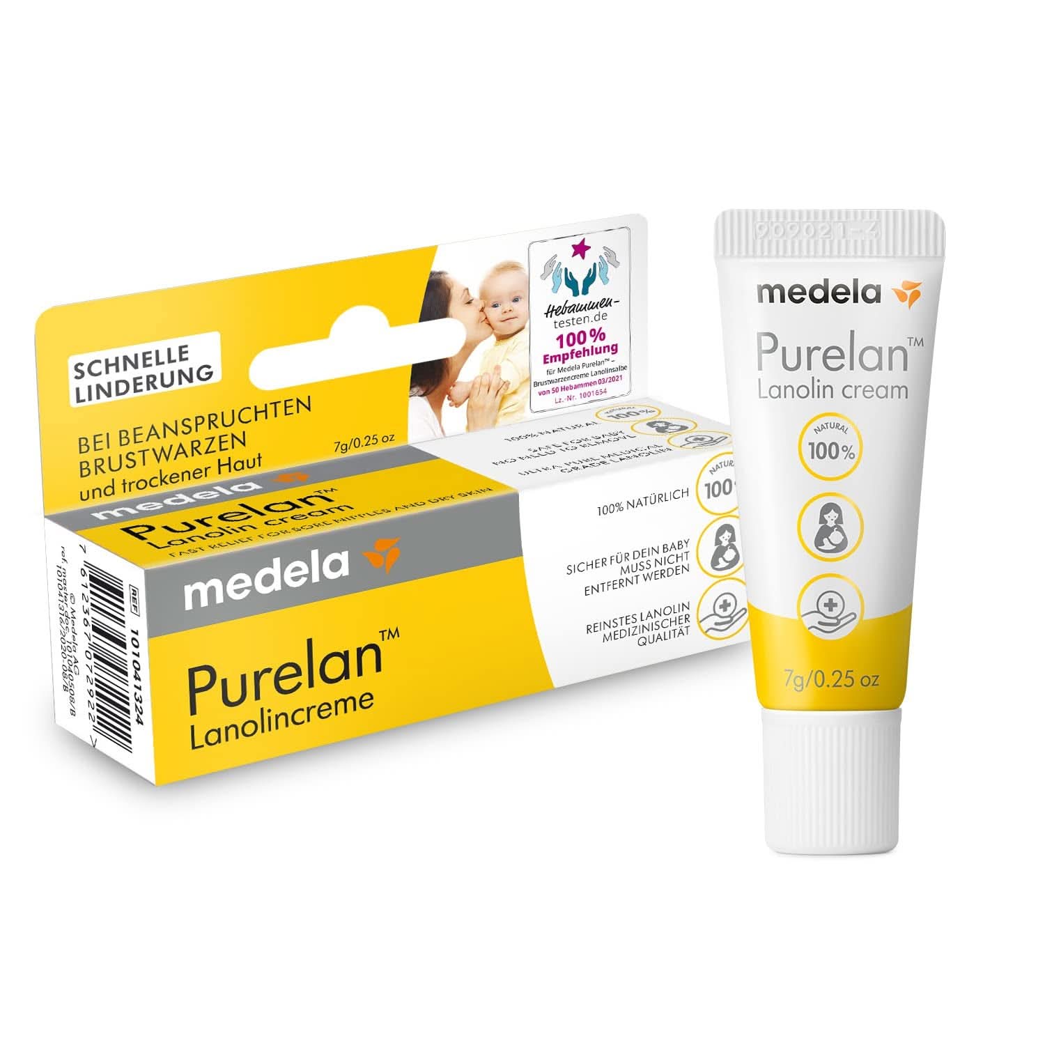 Medela Purelan 37 G Lanolincreme – Schnelle Hilfe Bei Beanspruchten Brustwarzen Und Trockener Haut – 100 % Natürlich, Hypoallergen, Dermatologisch Getestet Und Frei Von Duftstoffen Accessories Food and Breastfeeding Bebe Naty Shop Brustwarzencreme 7G