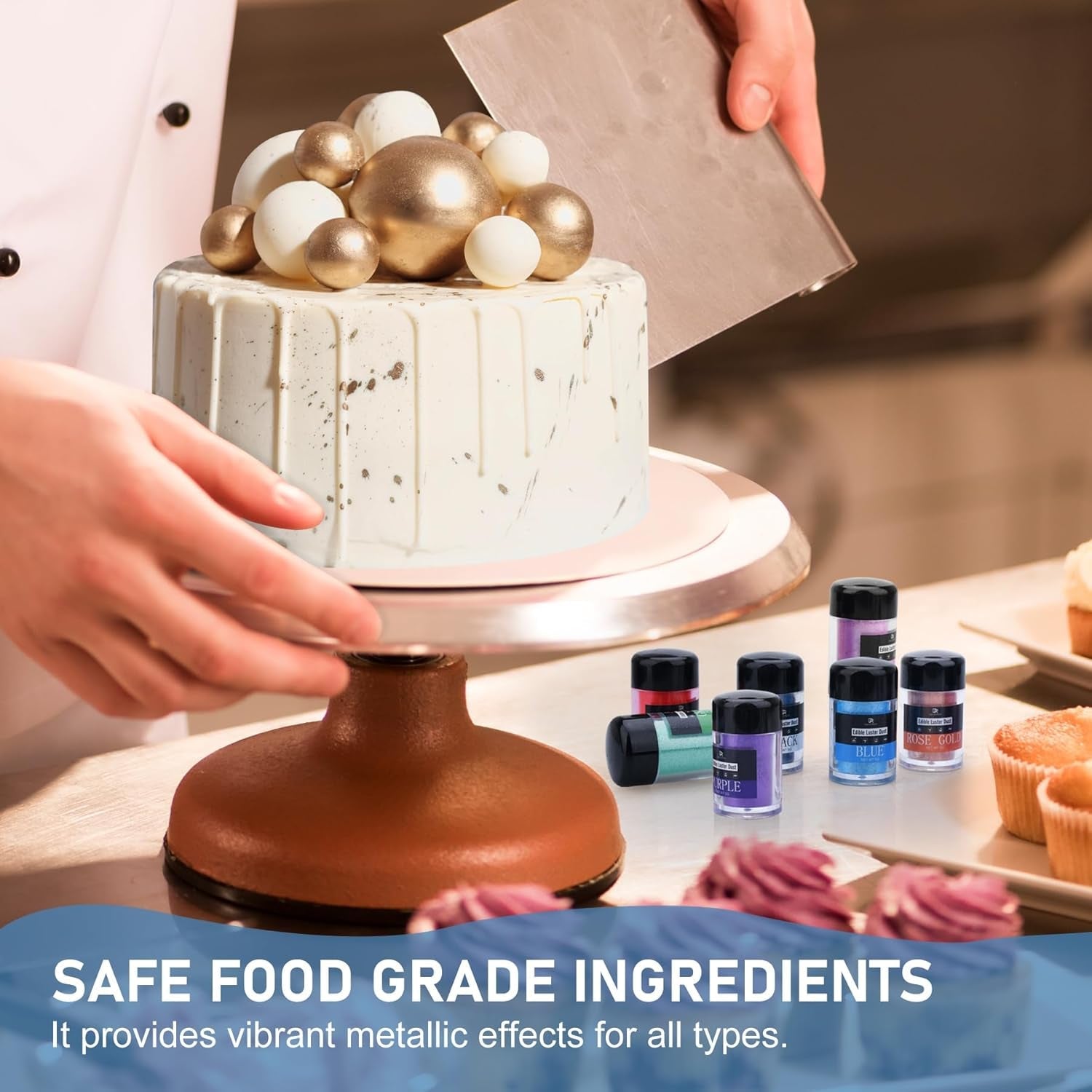 Sclipici comestibil - 4 culori praf de sclipici comestibil, pudră de sclipici pentru alimente, prăjituri, băuturi - pudră de colorant alimentar metalic, pudră de praf pentru decorarea prăjiturilor, dulciurilor, fursecurilor