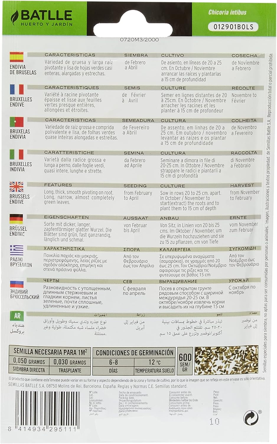 Batlle Gemüsesamen - Chicoree Sorte Brüssel (Samen)