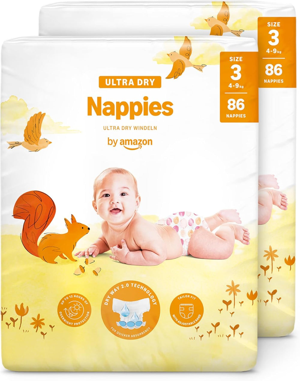 Amazon Ultra Dry Diapers, Size 1 (2-5 kg) - Monthly Box, White, 96 Count (2 Packs of 48) (Formerly Mama Bear Brand, Identical Product)