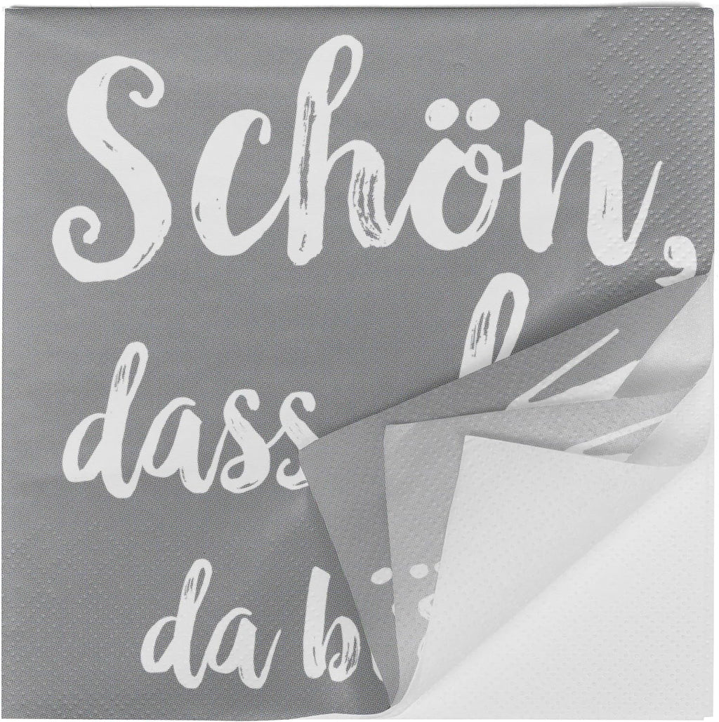 Șervețele de cocktail HEKU 'Schön Dass Du Da Bist', 3 straturi, 25X25Cm, 150 bucăți I Design elegant I Ideal pentru sărbători I Practic ambalate