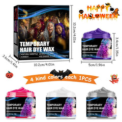 Vopsea de păr temporară de Halloween 4 culori, ceară de culoare pentru păr, Styling Hair Tone pentru bărbați femei, pentru Halloween Cosplay Party Vopsea pentru par Naty Shop