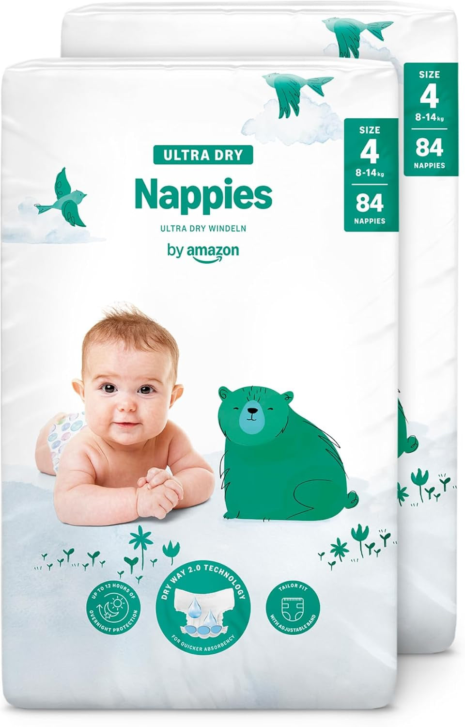 Amazon Ultra Dry Diapers, Size 1 (2-5 kg) - Monthly Box, White, 96 Count (2 Packs of 48) (Formerly Mama Bear Brand, Identical Product)