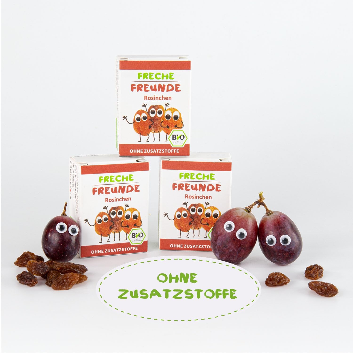 FRECHE FREUNDE Organic Raisins, Trockenfrüchte ohne Zucker, ohne Zusatzstoffe, ungeschwefelt, in kleinen Snackboxen, Sultaninen für Kinder, 20er Pack, 20 x (3x14g)