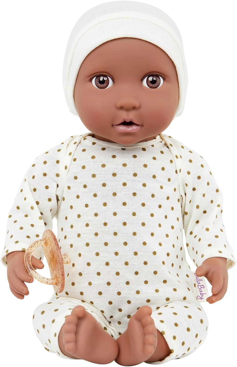 LullaBaby - Baby Puppe - Einteiler & Mütze - 36 cm Realistic Baby-Puppe - Hazelnut Brown Eyes & Soft Body - Romper & Schnuller-Zubehör - Pretend Play Spielzeug - Kinder 2 Jahre +