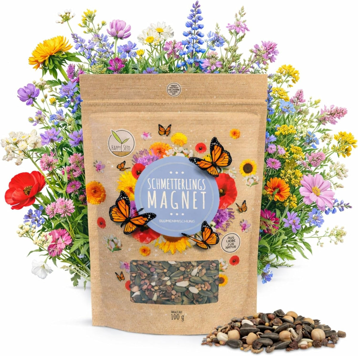 100g Semințe de fluturi pentru o pajiște cu flori colorate - Amestec de semințe de flori sălbatice colorate și bogate în nectar pentru fluturi