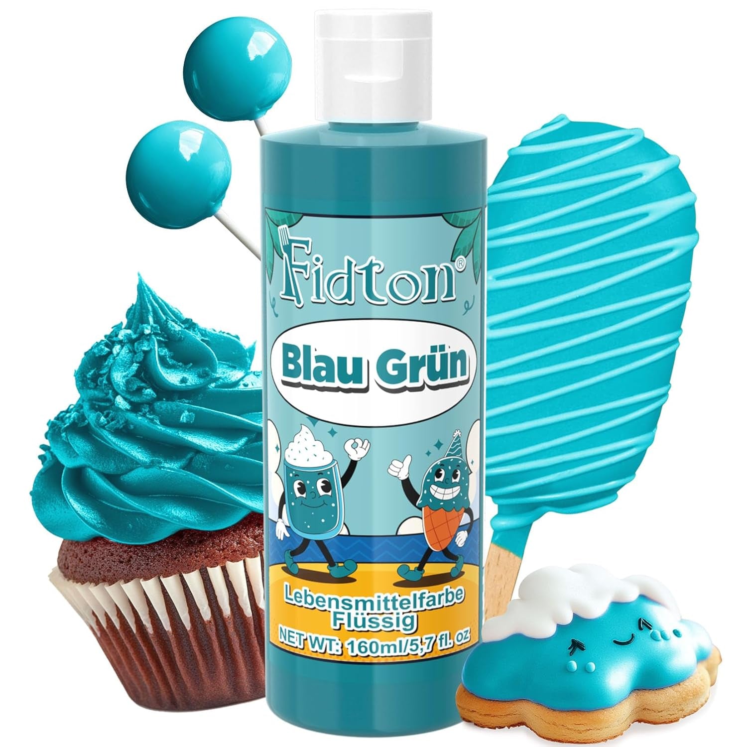 Lebensmittelfarbe Gel - Fidton 12 Farben Hochkonzentrierte Lebensmittelfarben, Food Coloring Set Für Lebensmittel Farben, Fondant, Essbare Tortendeko, Eier Färben, Backen, Glasur, Makronen - 6 Ml Naty Shop 160 Ml (1Er Pack) Blau Grün