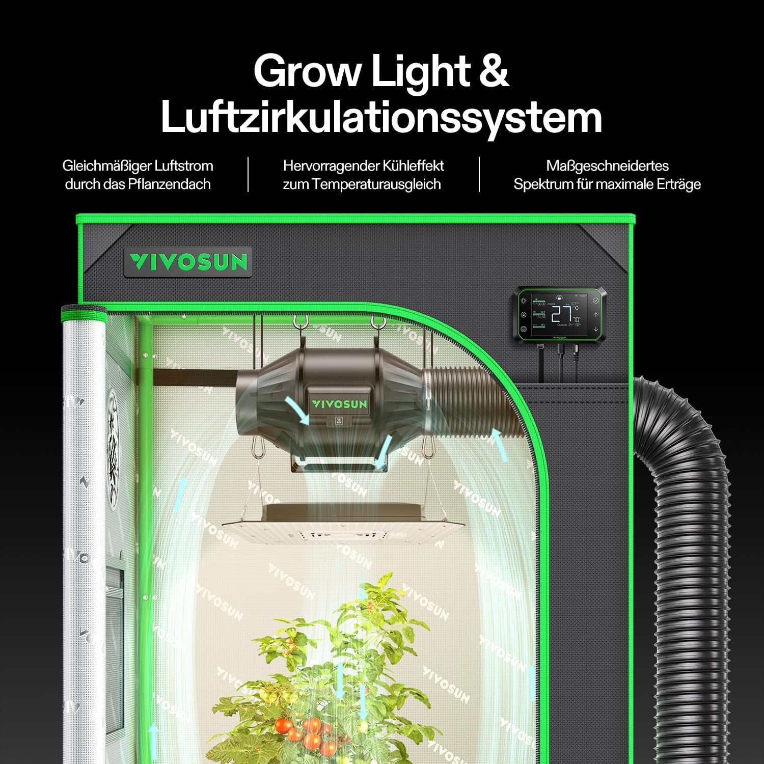VIVOSUN Smart Grow Tent Full Set 60x60x120cm, integrated WiFi automatic grow system with 100W full spectrum LED light and efficient ventilation system with GrowHub E42A+ controller