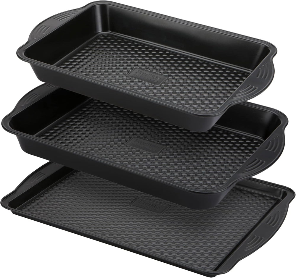 Prestige 48227 Aerolift Muffin Zinn, Carbon Steel, Schwarz Molds and baking trays Naty Shop 3 Teilig Bachblech Set