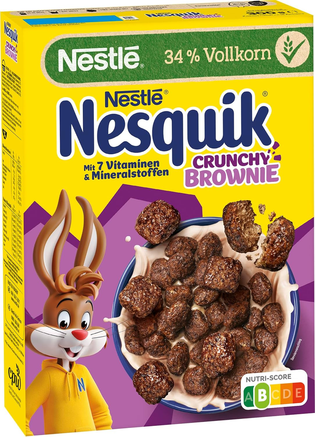 Nestlé NESQUIK Crunchy Brownie, Crunchy Breakfast Cereal with Chocolate Chips and an Innovative Shape for Extra Crunchy, Pack of 7 (7 x 300g)