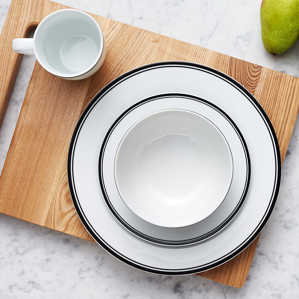 Set de veselă Amazon Basics Cafe cu margine neagră, 16 piese, pentru 4 persoane