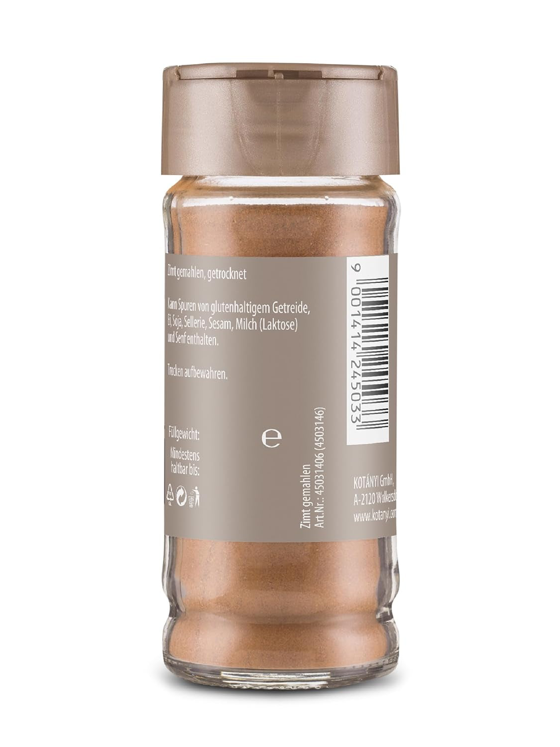 Kotányi Zimt gemahlen, würzig-süßer Geschmack, veredelt Milchreis, Gebäck, Desserts, Glas 80 ml