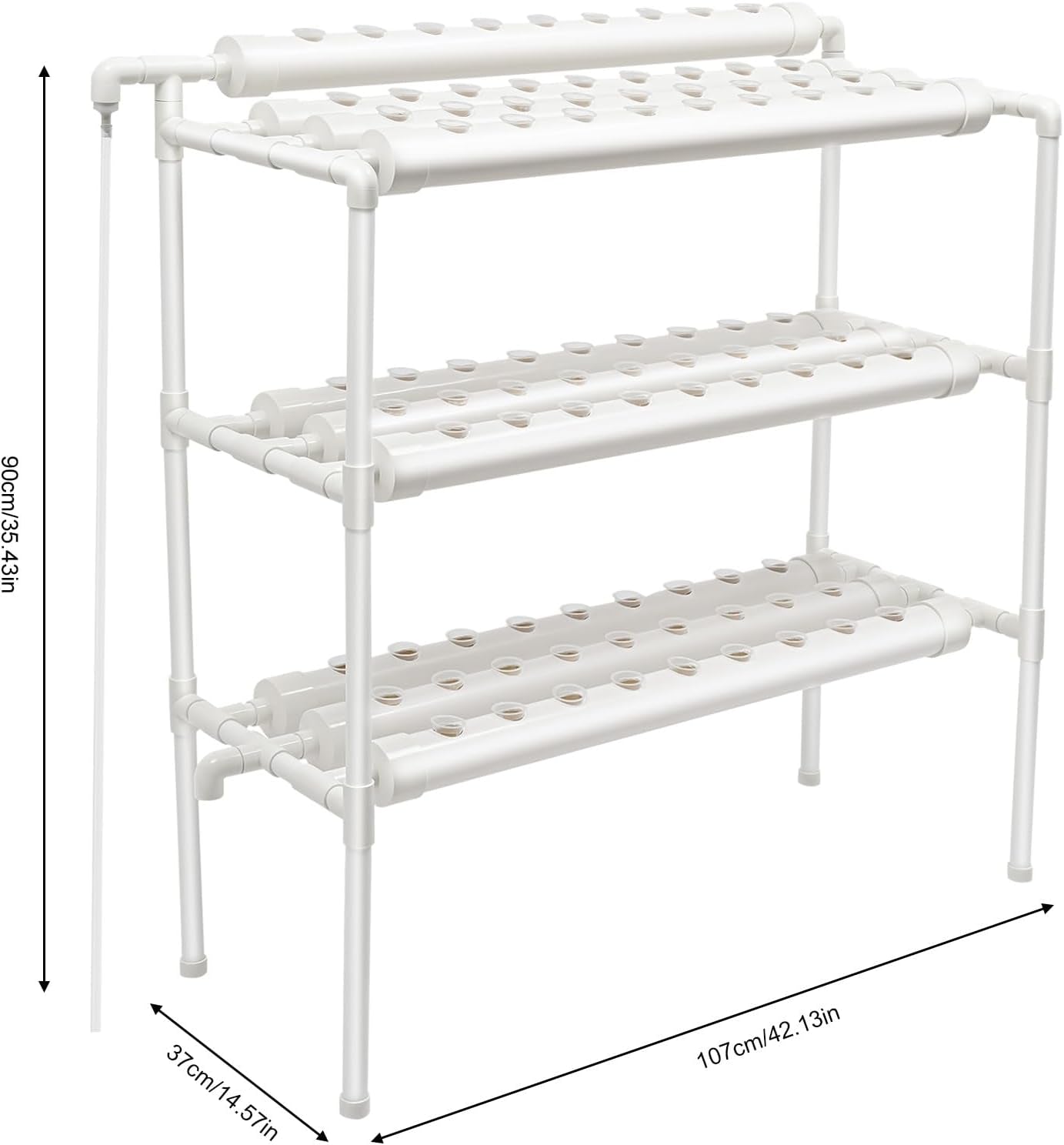 3-Layer Hydroponic Grow Kit with 90/108 Planting Positions and Water Pump, PVC Soilless Plant Growing Systems, Hydroponic Growing Kits for Vegetables and Fruits (108 Planting Positions)