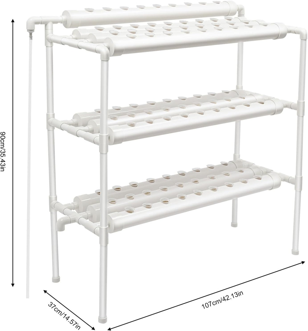 3-Layer Hydroponic Grow Kit with 90/108 Planting Positions and Water Pump, PVC Soilless Plant Growing Systems, Hydroponic Growing Kits for Vegetables and Fruits (108 Planting Positions)