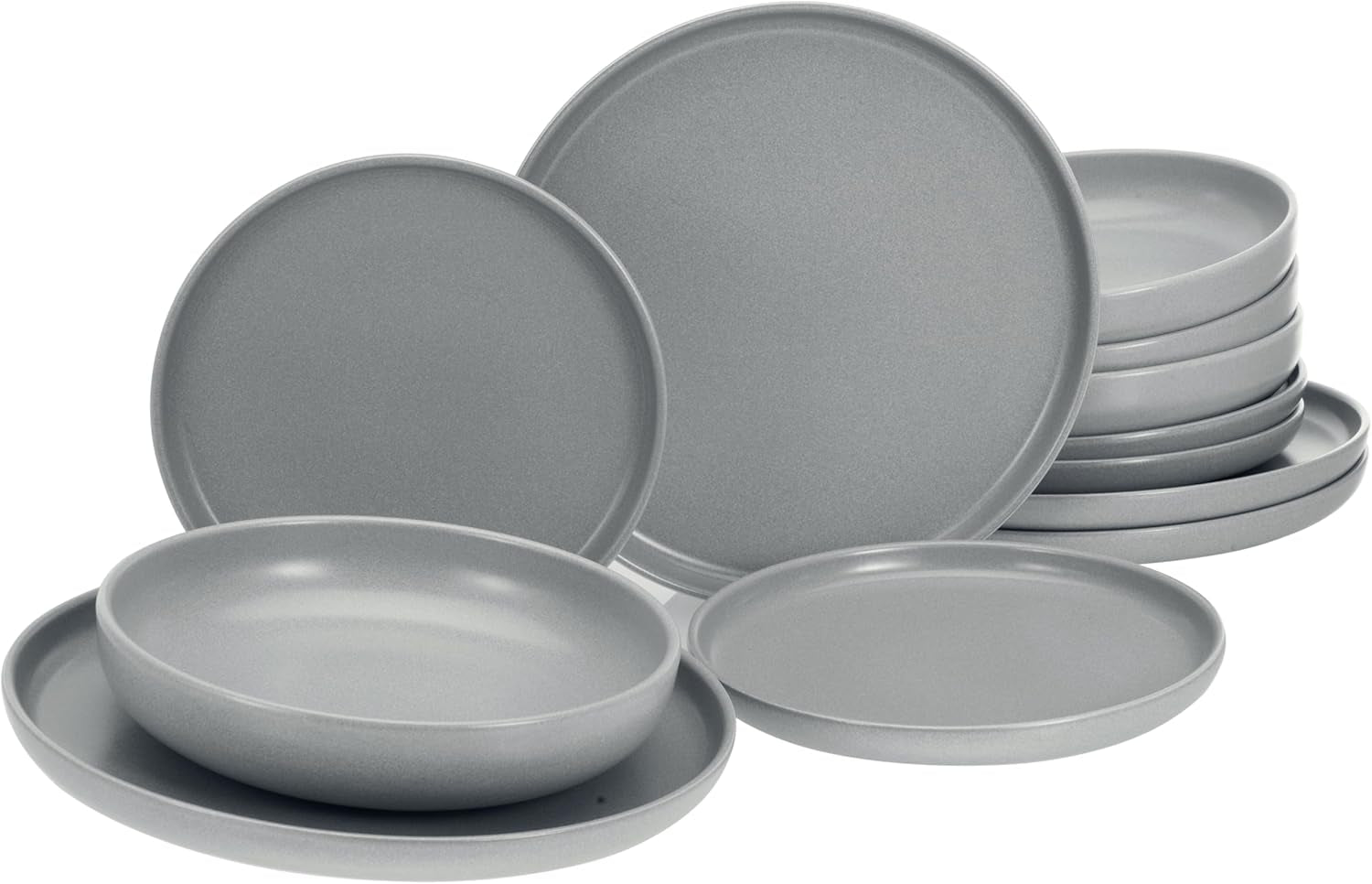 Creatable, 22979, Serie Uno BLACK, 12-Teiliges Geschirrset, Teller Set Aus Steinzeug, Spülmaschinen- Und Mikrowellengeeignet, Made in Portugal Tableware sets Naty Shop Grau Tafelservice 12 Teilig
