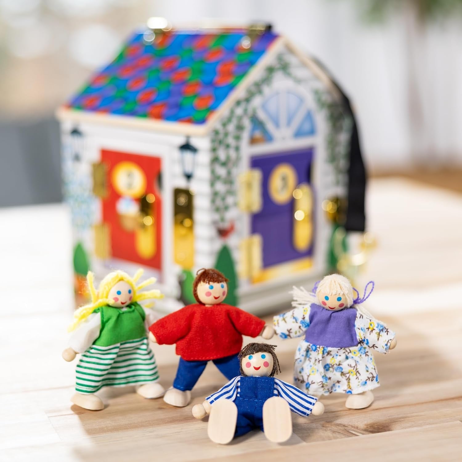 Melissa & Doug - Casă de păpuși din lemn cu sunete de sonerie, multicoloră, potrivită pentru vârste de 3 ani și peste, băieți și fete