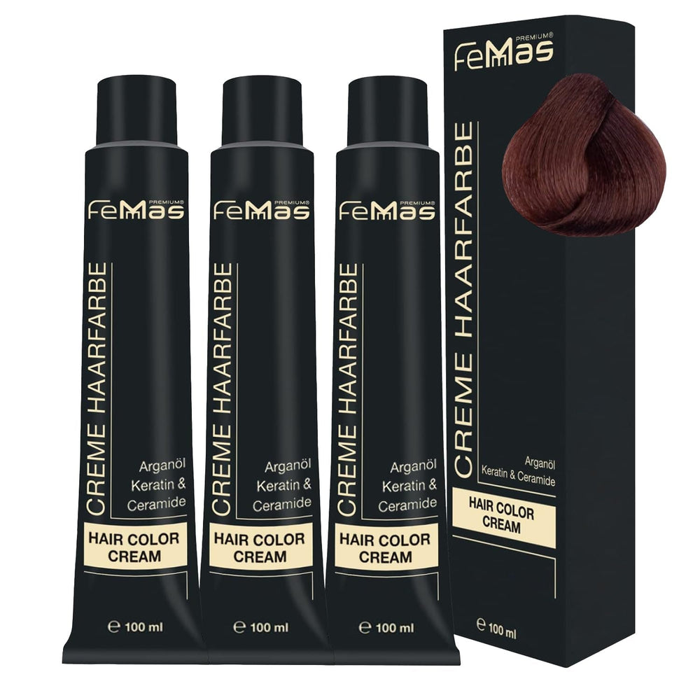 FemMas Hair Colour Pure & Mix Red I Cremă profesională cu ulei de argan, keratină și ceramide I Ca o vopsea de păr permanentă sau nuanță pentru rezultate radiante, de lungă durată I 100 ml Vopsea pentru par Naty Shop Blond închis cupru 6.4 Pachet de 3