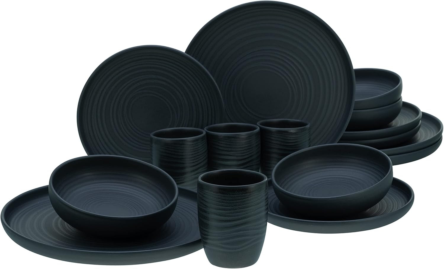 Creatable, 22979, Serie Uno BLACK, 12-Teiliges Geschirrset, Teller Set Aus Steinzeug, Spülmaschinen- Und Mikrowellengeeignet, Made in Portugal Tableware sets Naty Shop Black Lava Stone Kombiservice 16 Teilig