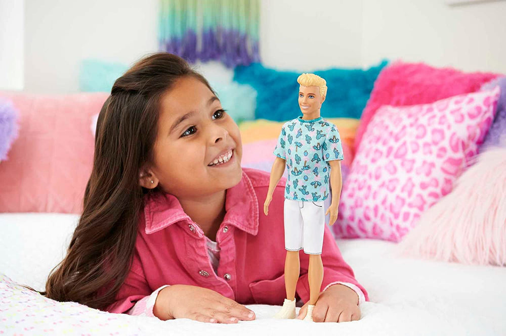 Barbie Ken Fashionistas Doll - Cactus and Palm Print T-shirt, White Shorts and Sneakers, Perfect for Adventures with Friends and Walks Around Town, for Kids 3 Years and Up, HJT10 Naty Shop Dolls