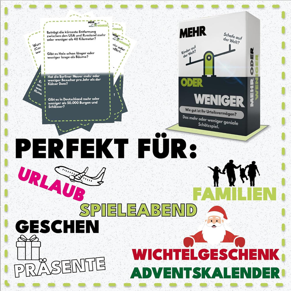 | Mehr Oder Weniger Kartenspiel | Wie gut ist Ihr Urteilsvermögen? Spiel für Erwachsene, Famile & Kinder | 2+ Spieler | Familienspiel | Reisespiel |