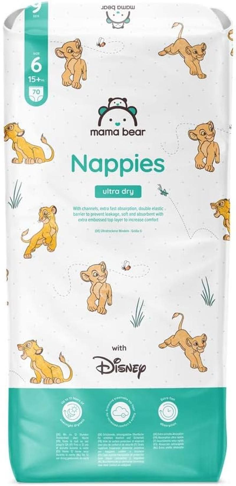 Scutece Mama Bear Disney Ultra Dry mărimea 4 (8-14 kg), alb, 84 bucăți (1 pachet) Naty Shop Mărimea 6 (15+ kg) Pachet individual