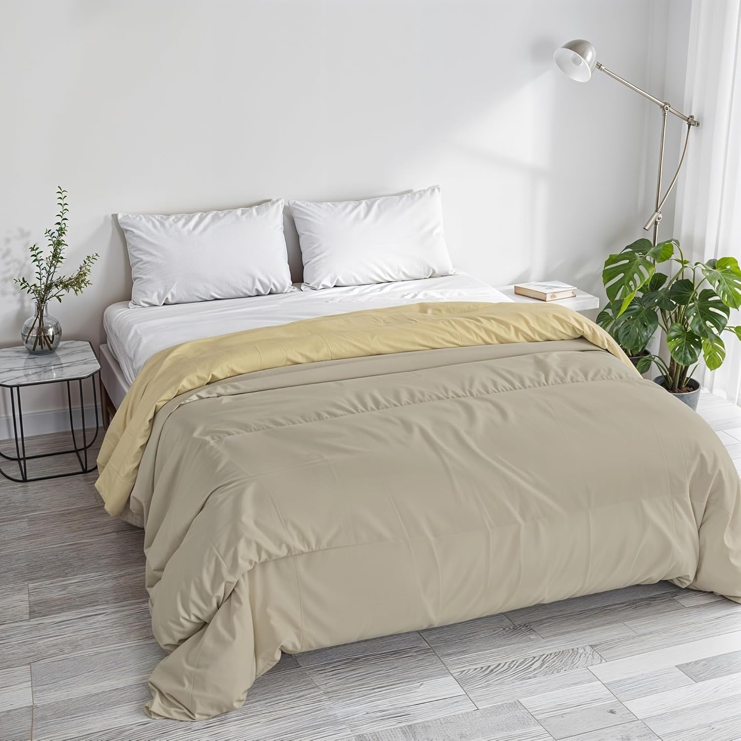 Basic winter blanket, plain and lined, dark green / cream, 200X245Cm Naty Shop Duvets and quilts Taupe/cream 250X245Cm