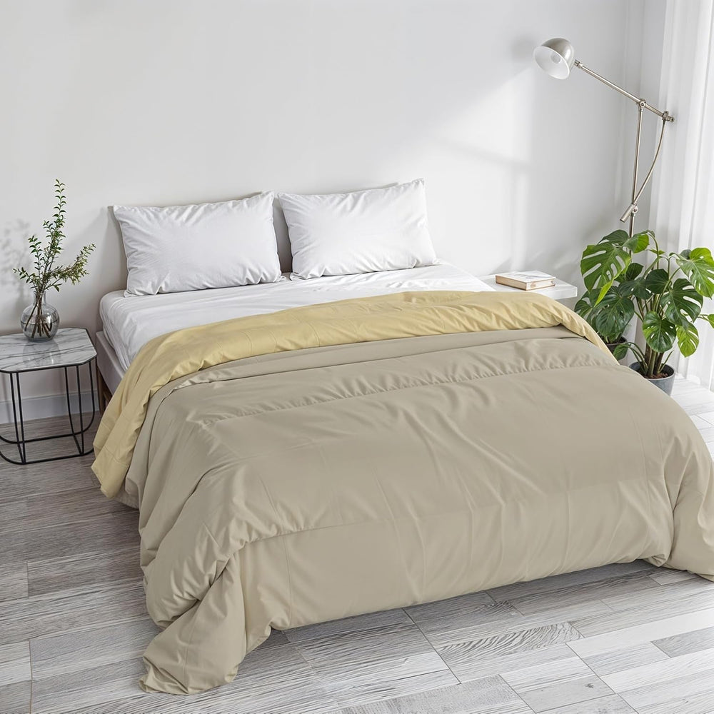 Basic winter blanket, plain and lined, dark green / cream, 200X245Cm Naty Shop Duvets and quilts Taupe/cream 250X245Cm