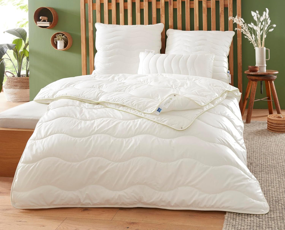 Badenia Trendline Eco quilt Aerelle Blue Duo 135 X 200 Cm, White, Öko-Tex certified, Produced in accordance with the German quality standard Quilts and comforters Naty Shop 155 X 220 4-season quilt