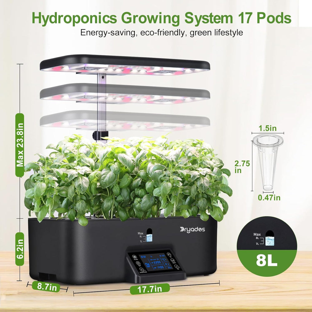 Indoor Hydroponic Grow System with Smart Lighting Schedule Settings, Full Spectrum Grow Light Herb Garden Pots, 17 Capsules, Black