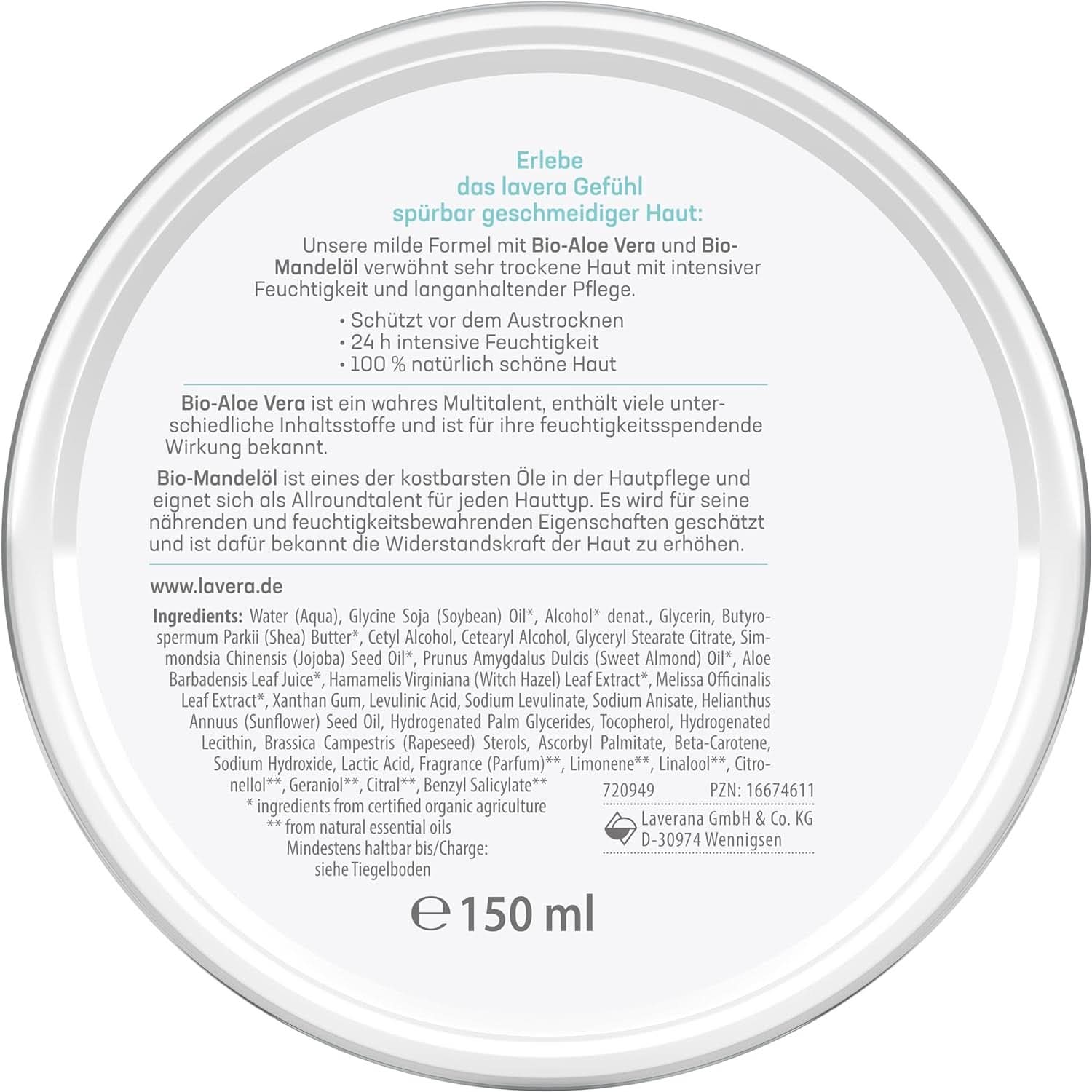 Lavera Basis Sensitiv, intensive care for dry skin with Aloe Vera and almond oil, 150 ml Naty Shop