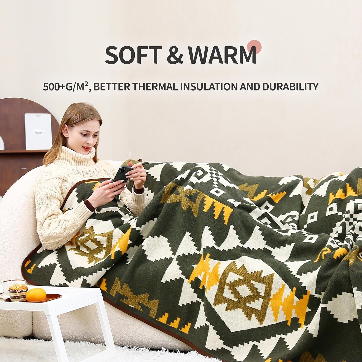 ACUSHLA 200.7X160 Cm, 1.7 Kg, blanket, woolen blanket, warm travel blanket, knitted blanket, decorative, blankets for sofa, chair, sofa, bed, living room, camping, suitable for all seasons Ww203 Beds and Blankets Besuche den ACUSHLA-Store