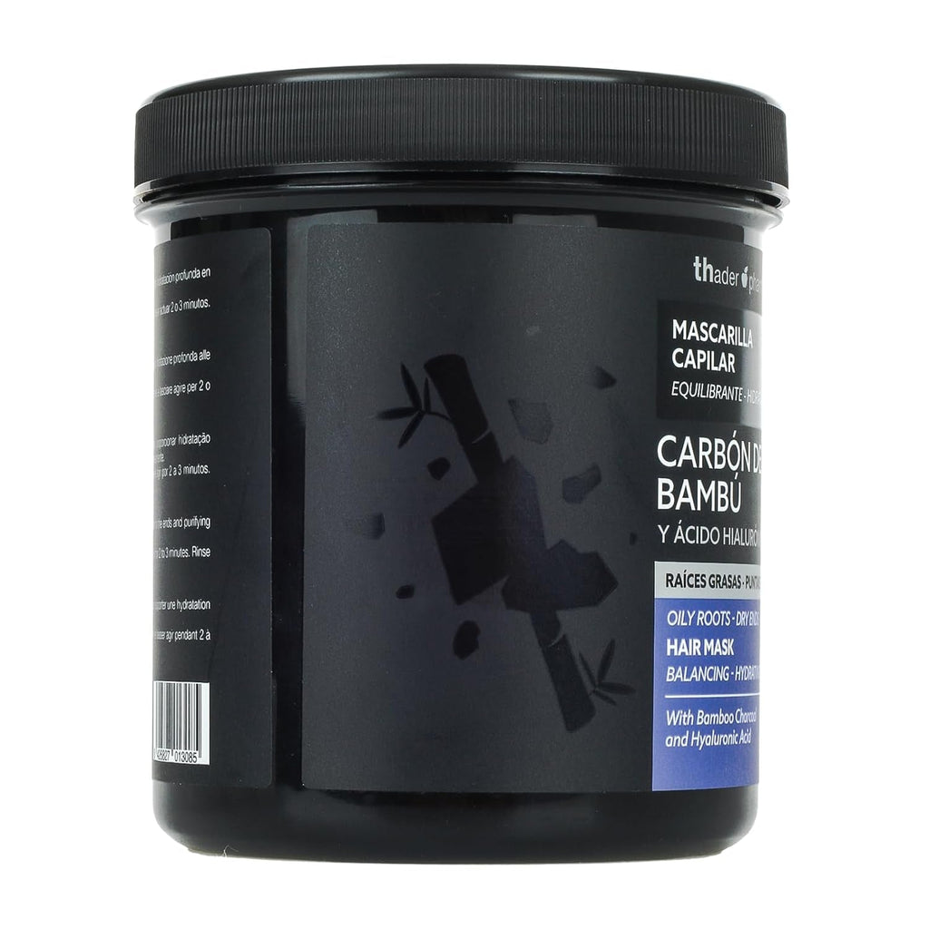 Thader Pharma Mască de păr echilibrantă cu cărbune de bambus și acid hialuronic - Ideal pentru rădăcini grase și vârfuri uscate, 700 ml Masca de par Naty Shop
