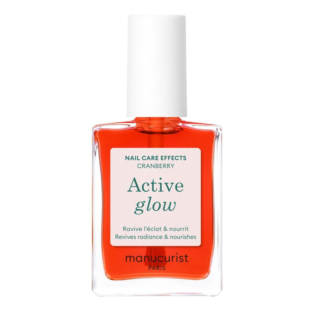 MANUCUIST Nail Care Repair Active Glow Raspberry (Pink) Bio-Based: Sweet Almond, Raspberry, Nourishing and Glossy Nail Polish, Transparent Pink Effect - Nude Nail Polish